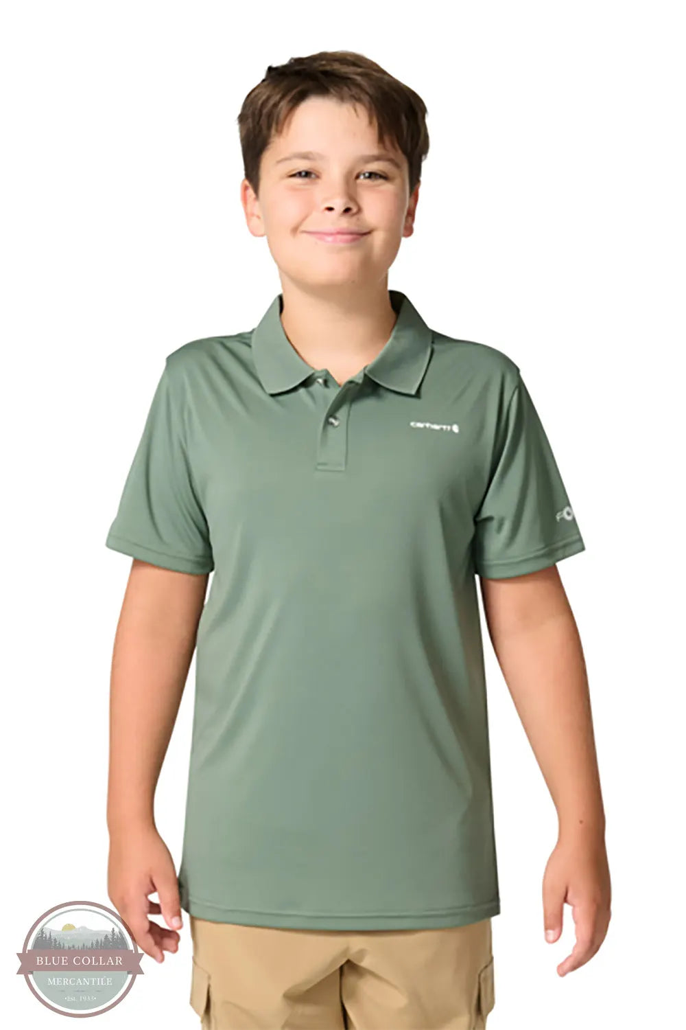 Carhartt CA6821-GN7 Boys Short Sleeve Force Sun Defender in Green front view