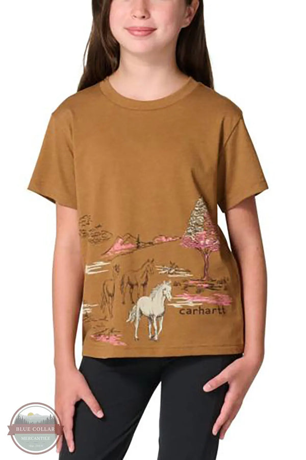 Carhartt CA7173-D15H Girls Short Sleeve Wild Horse T-Shirt in Brown front view