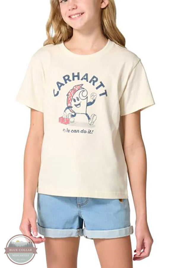 Carhartt CA7176-CA35 Girls Short Sleeve Rosie Logo T-Shirt in Cream front view
