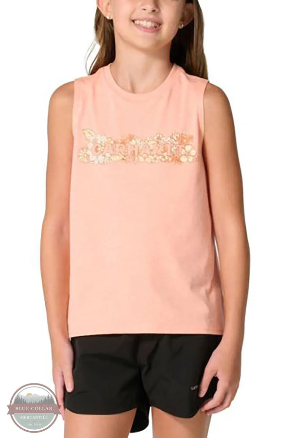Carhartt CA7182-QA2H Girls Sleeveless Floral T-Shirt in Coral front view