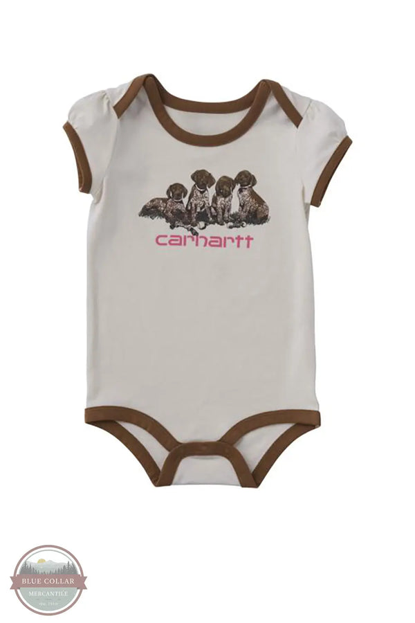 Carhartt CA7189-CA35 Girls Short Sleeve Puppies Bodysuit in Cream front view