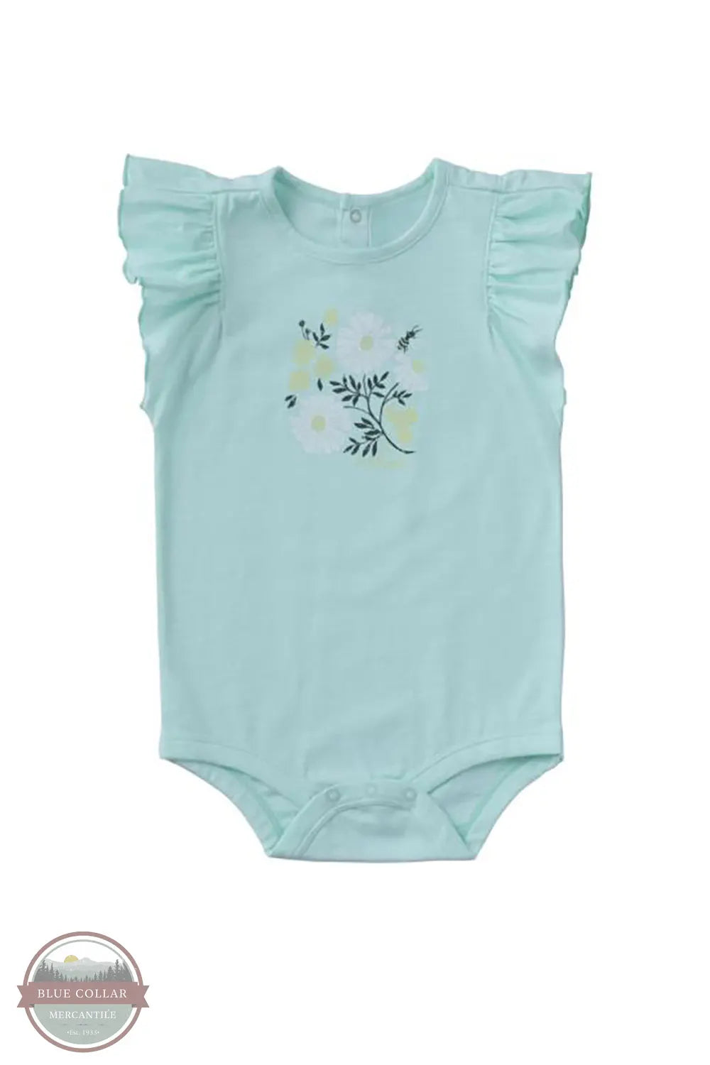 Carhartt CA7192-GC7 Girls Short Ruffle Sleeve Bee Bodysuit in Mint front view