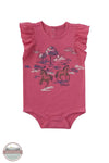 Carhartt CA7194-P391 Girls Short Ruffle Sleeve Horse Bodysuit in Pink front view