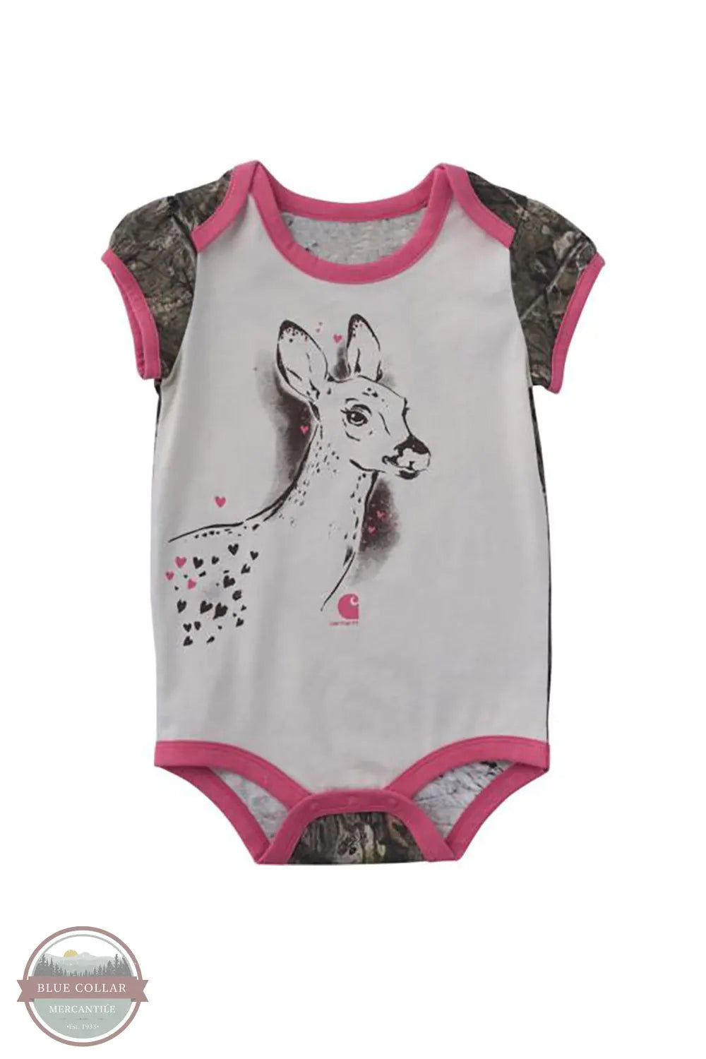 Girls Short Sleeve Camo Deer Bodysuit Carhartt Front view