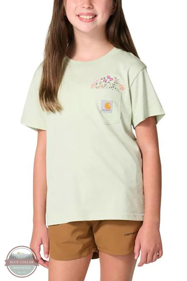 Carhartt CA7202-GN8 Girls Short Sleeve Garden Pocket T-Shirt in Green front view