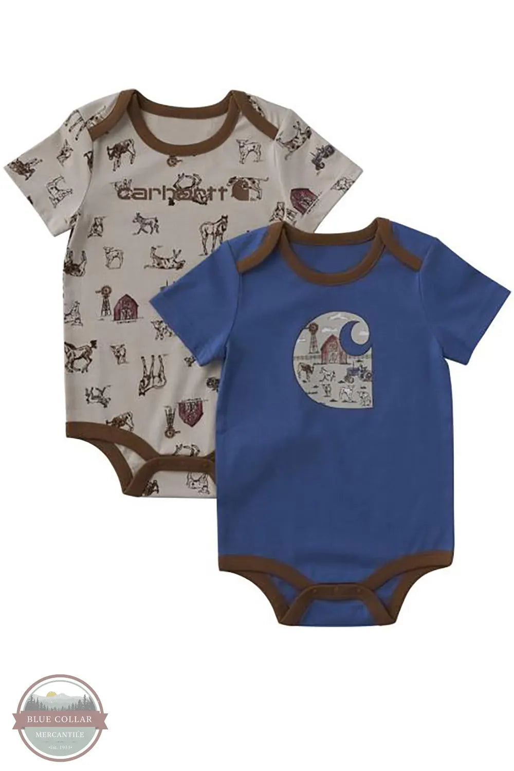 Carhartt CG8108-CT57 Boys Short Sleeve Farm Bodysuit 2-Piece Set front view
