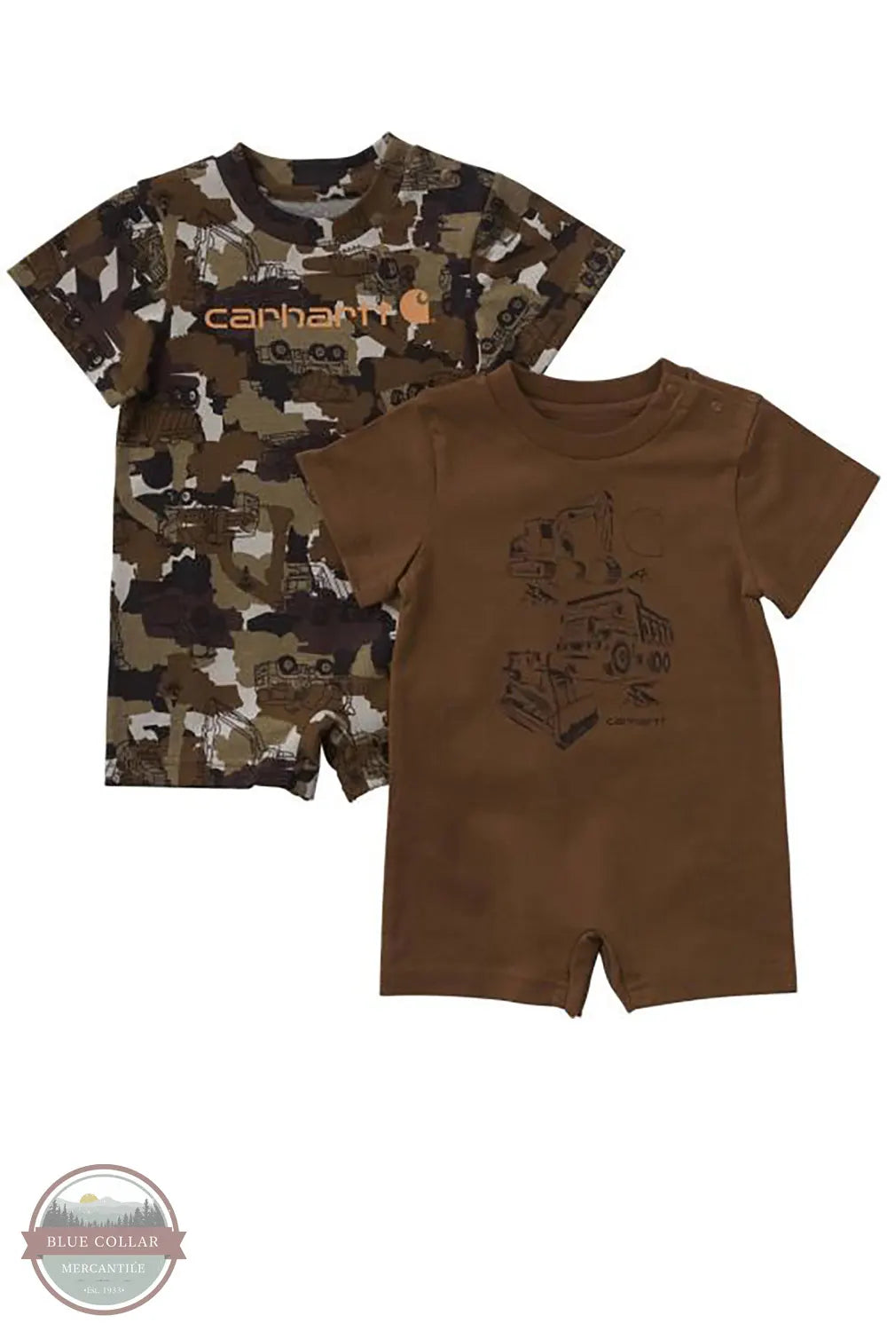 Carhartt CG8109-D15 Boys Short Sleeve Construction Romper 2-Piece Set front view