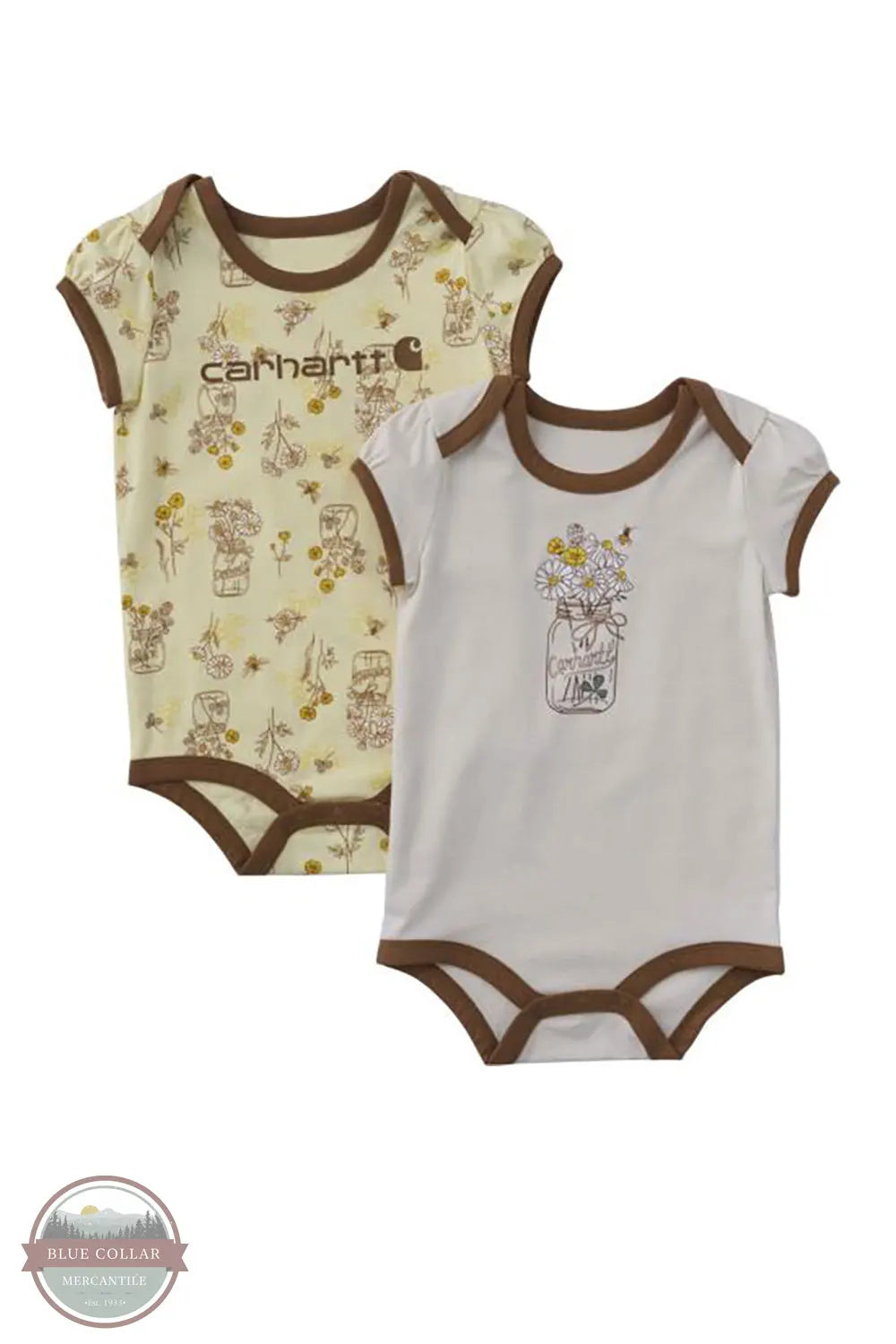 Carhartt CG9962-CA35 Girls Short Sleeve Bee Print Bodysuit 2-Piece Set front view