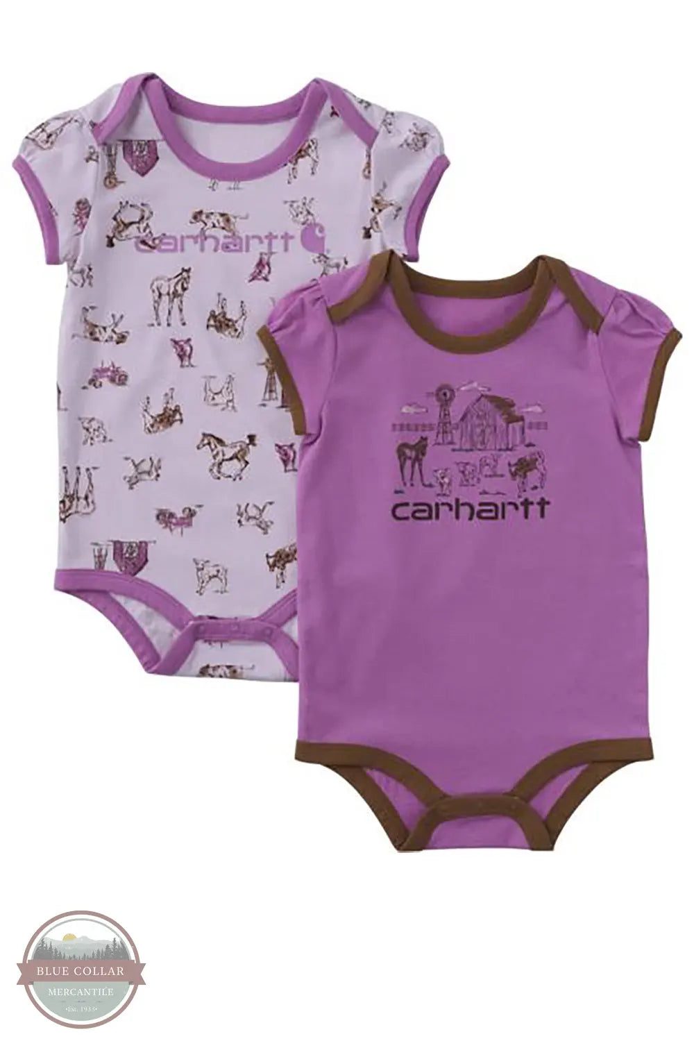 Carhartt CG9963-CP75 Girls Short Sleeve Farm Print Bodysuit 2-Piece Set front view of set