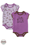 Carhartt CG9963-CP75 Girls Short Sleeve Farm Print Bodysuit 2-Piece Set front view of set