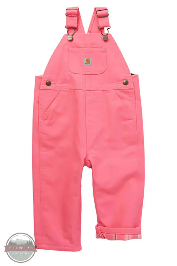 Carhartt CM9713 Girls Loose Fit Flannel-Lined Bib Overall in Pink front view