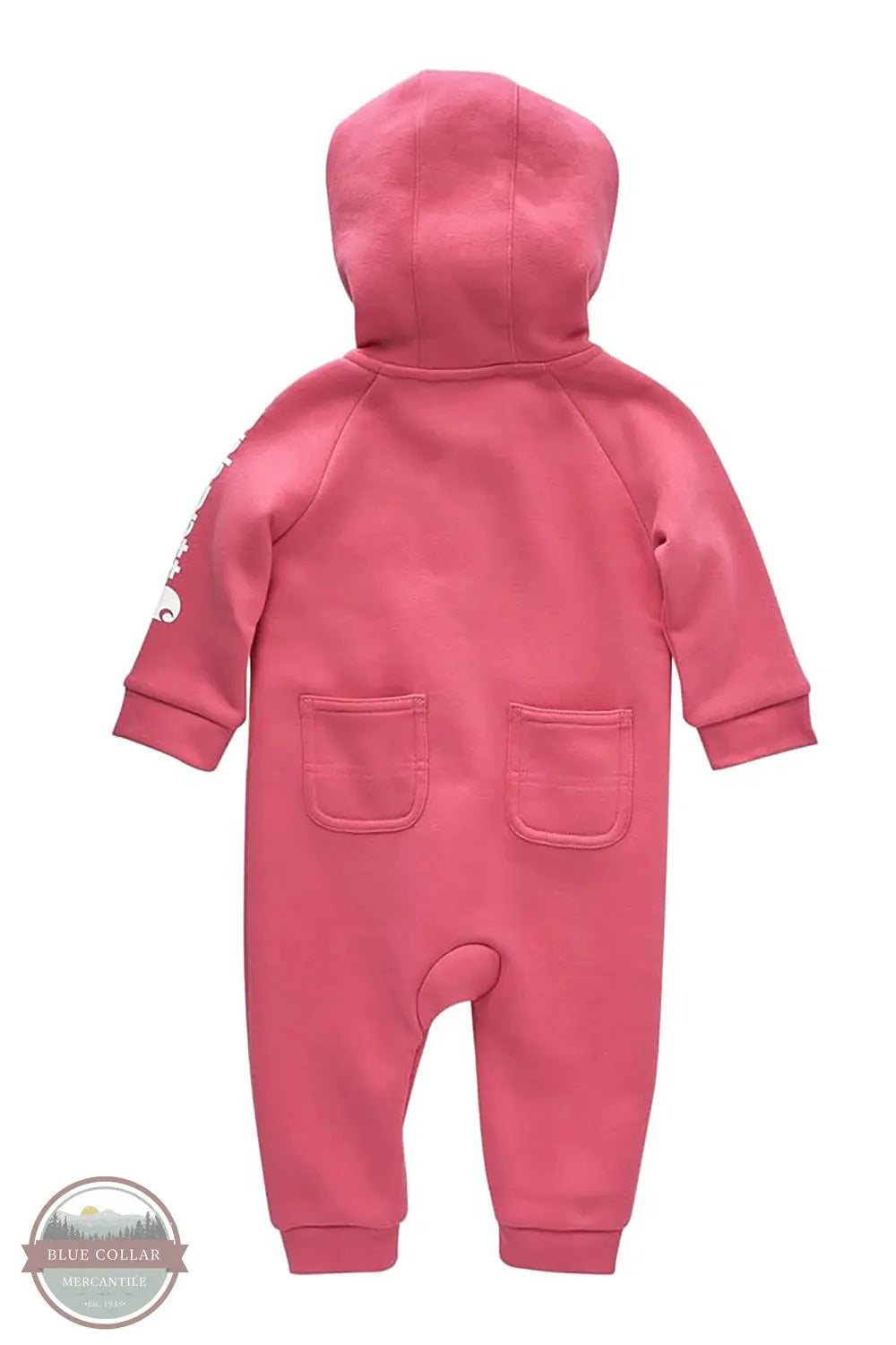 Carhartt CM9732-P391 Girls Fleece Zip Front Hooded Coverall in Pink back view