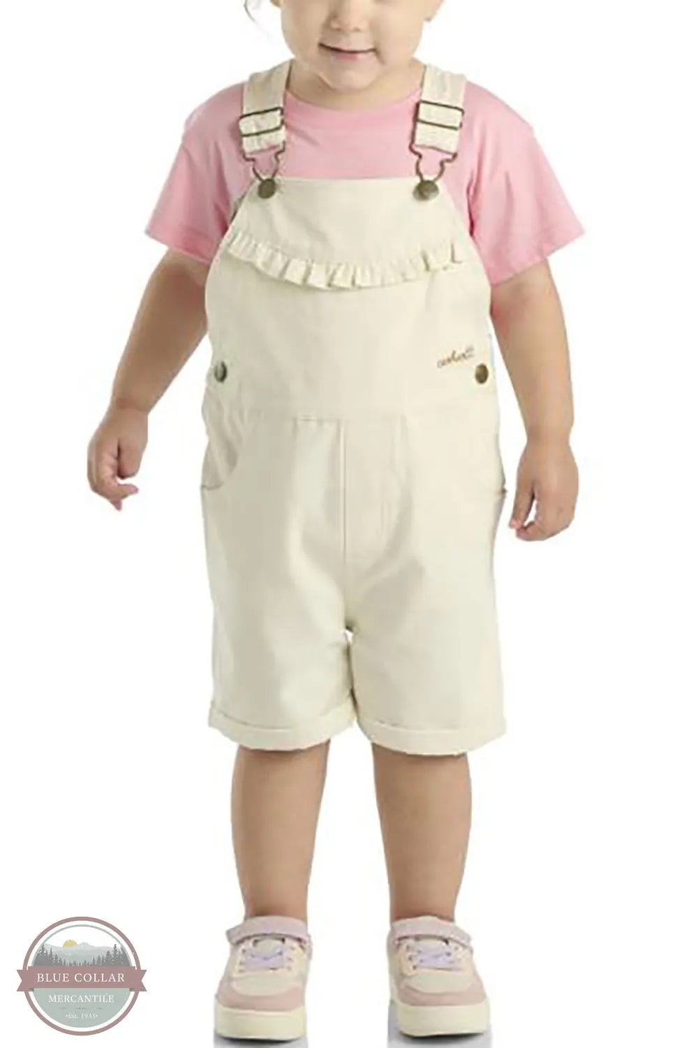 Carhartt CM9748-CA35 Girls Canvas Ruffle Front Shortall in Cream front view