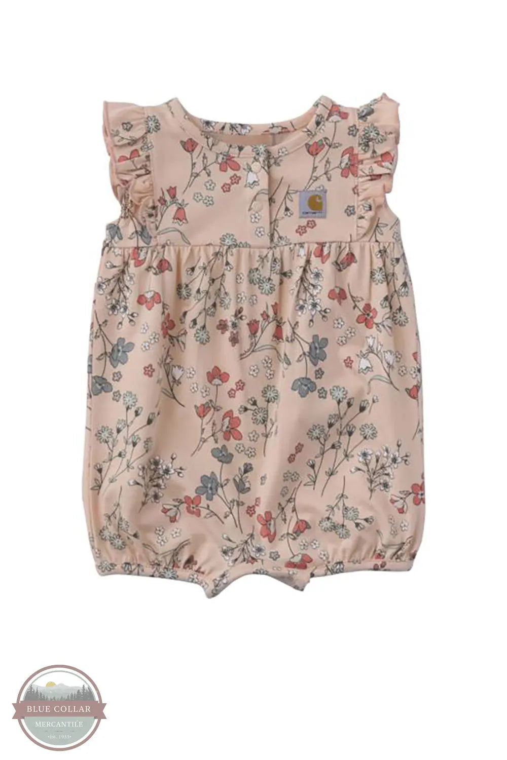 Carhartt CM9770-E801 Girls Sleeveless Floral Print Romper in Pink front view