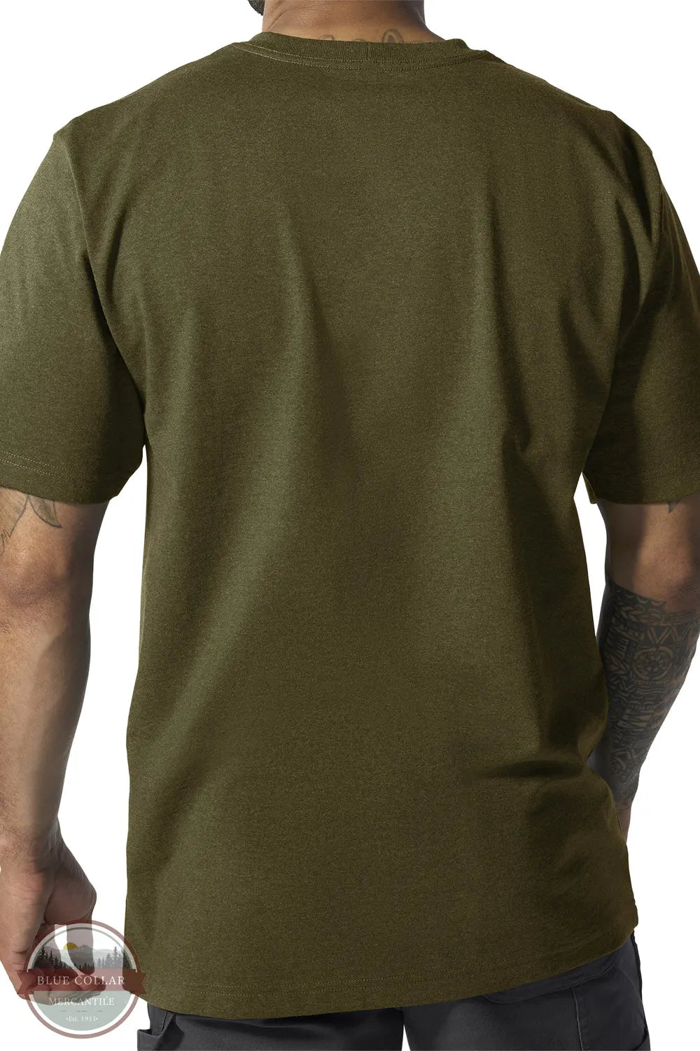 Carhartt K87 Loose Fit Heavyweight Short Sleeve Pocket T-Shirt Fall 25 model back view K87 GL8 Dark Bronzed Green Heather