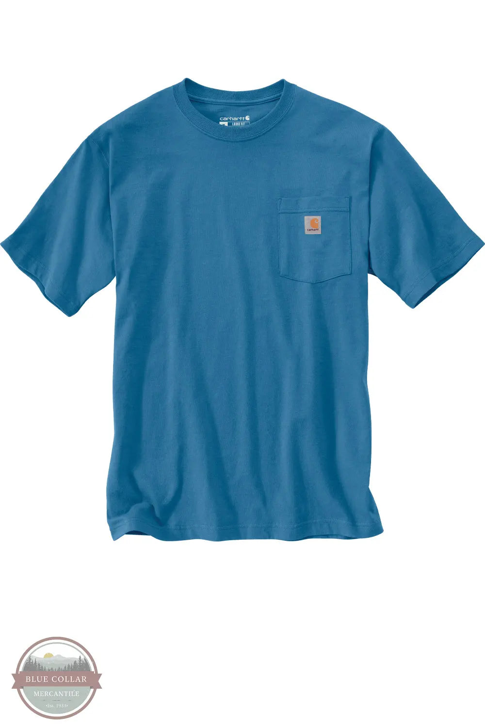 Carhartt K87 Loose Fit Heavyweight Short Sleeve Pocket T-Shirt Fall 25 front view K87 HO6 Horizon Blue