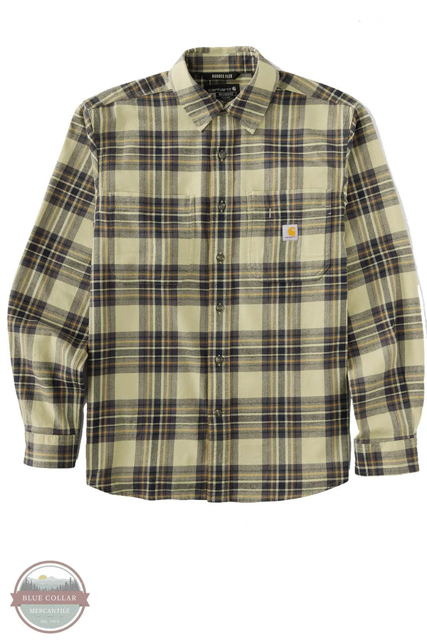 Carhartt 107010-GR9 Rugged Flex Relaxed Fit Midweight Flannel Long-Sleeve Plaid Shirt in Faded Fatigue