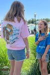 Kerusso CGA4557 Cherished Girl Women's Strength Boots T-Shirt in Pink lifestyle image of woman wearing t-shirt talking with child