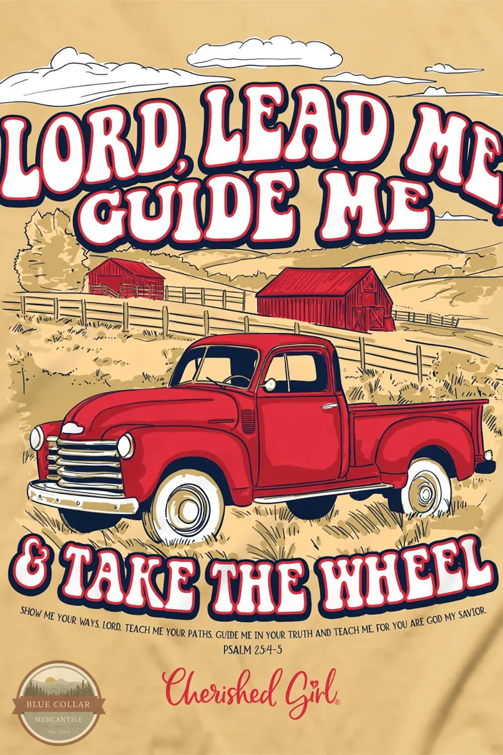 Kerusso CGA5028 Cherished Girl Women's Lead Me Truck T-Shirt close up of main imprint on back of shirt
