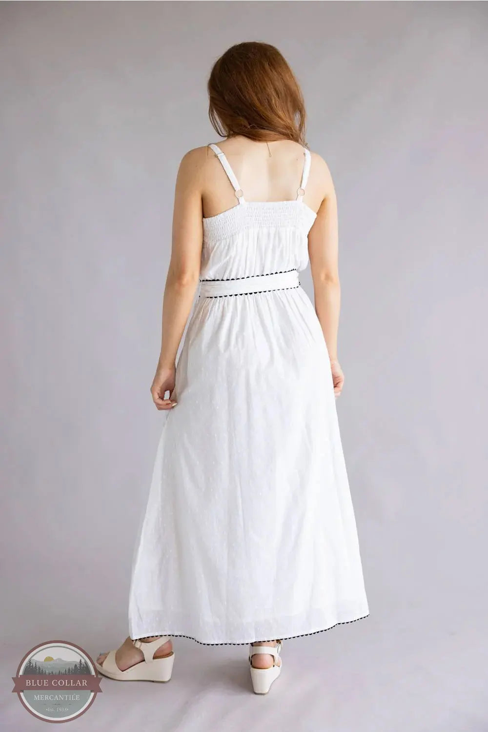Simply Southern 0126-DRS-RICRAC-WHITE Contrast Ric Rac Tied Dress in White back view