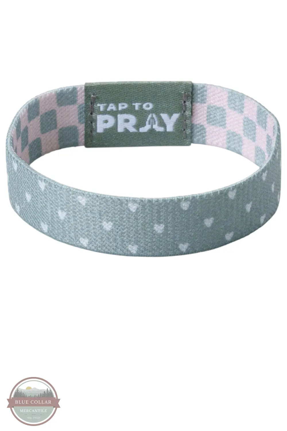 Versible's Cottage & Tile Tap To Pray Wristband grey with white hearts side shown