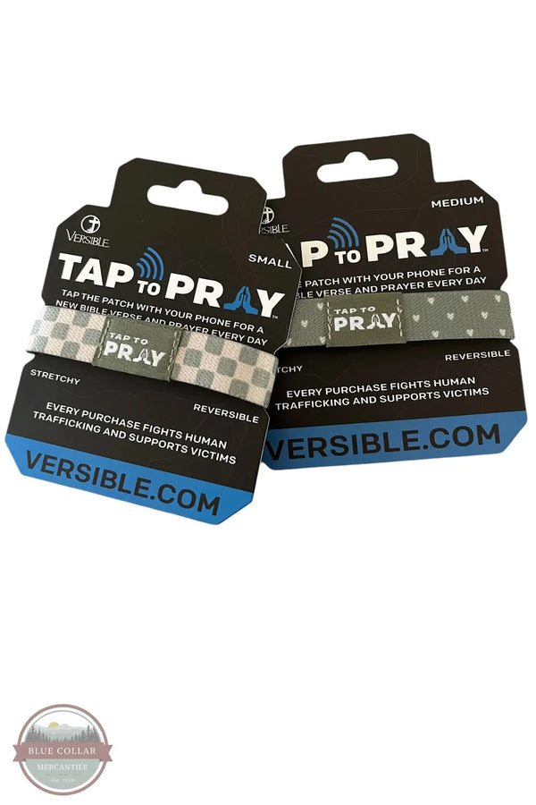 Versible's Cottage & Tile Tap To Pray Wristband packaging of wristband shown