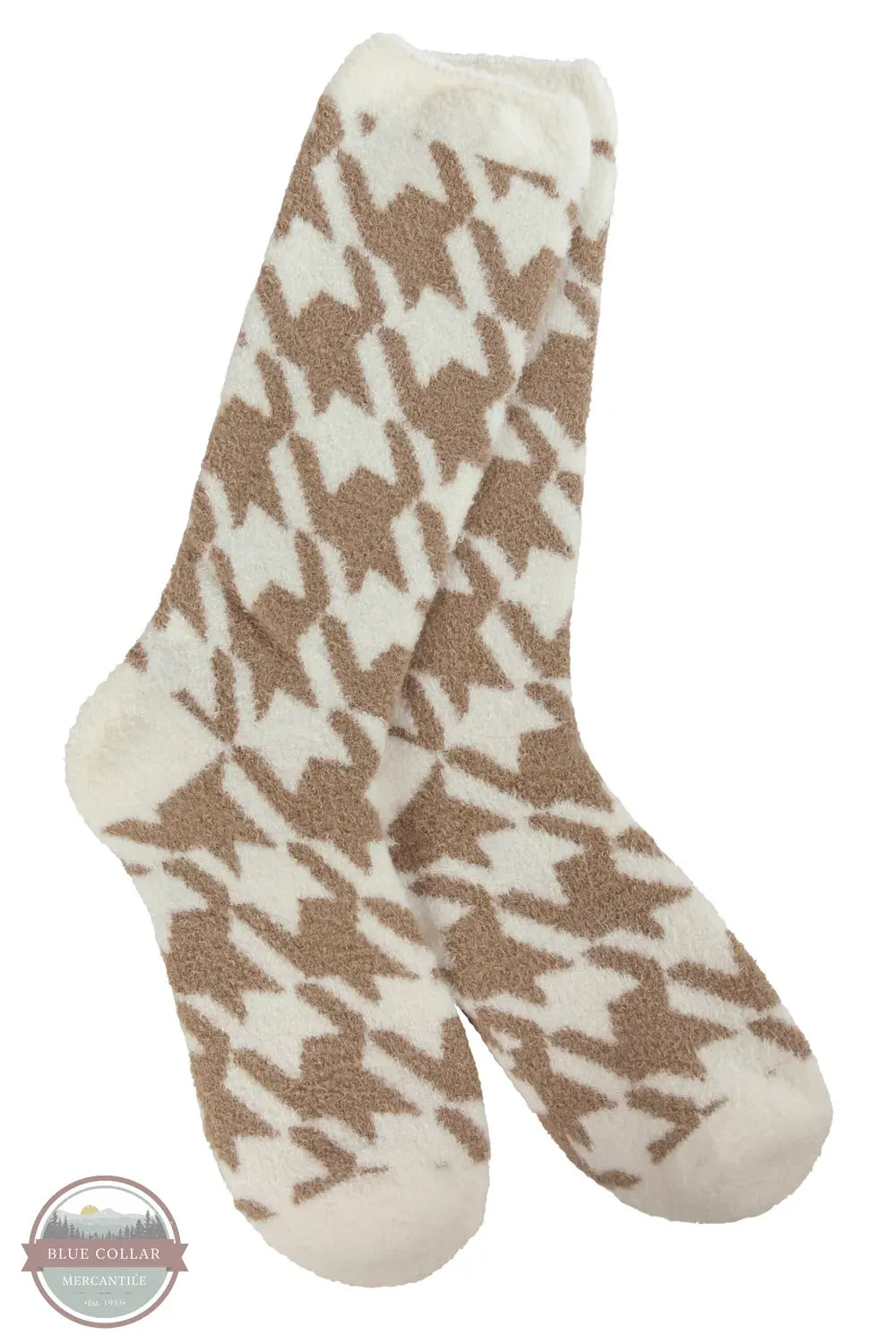 World's Softest WSCALCRW-155 Cozy Cali Crew Socks in Houndstooth Portabello