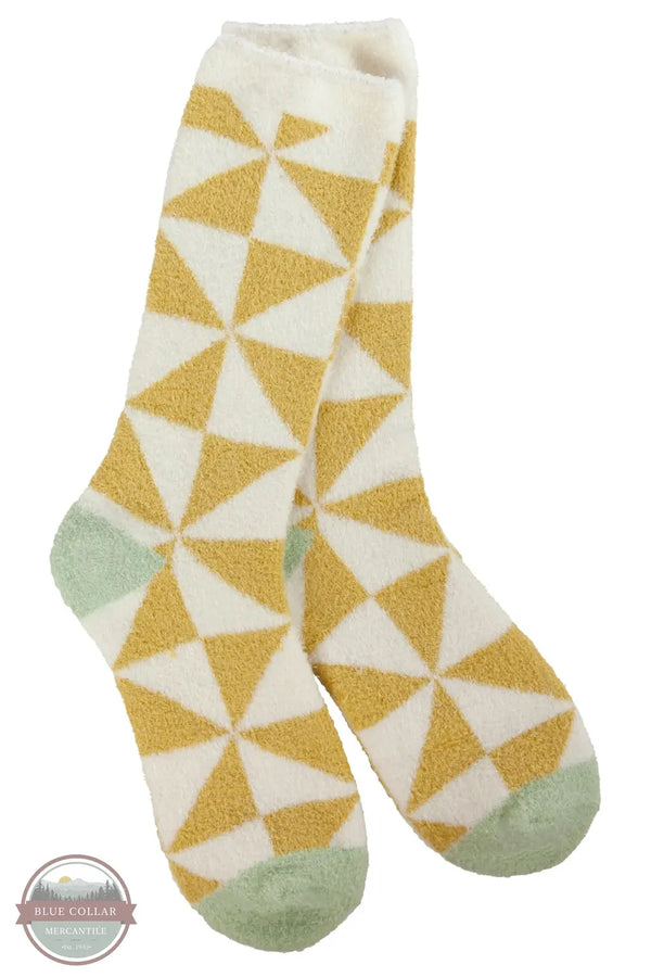 World's Softest WSCALCRW-773 Cozy Cali Crew Socks in Triangle Gold
