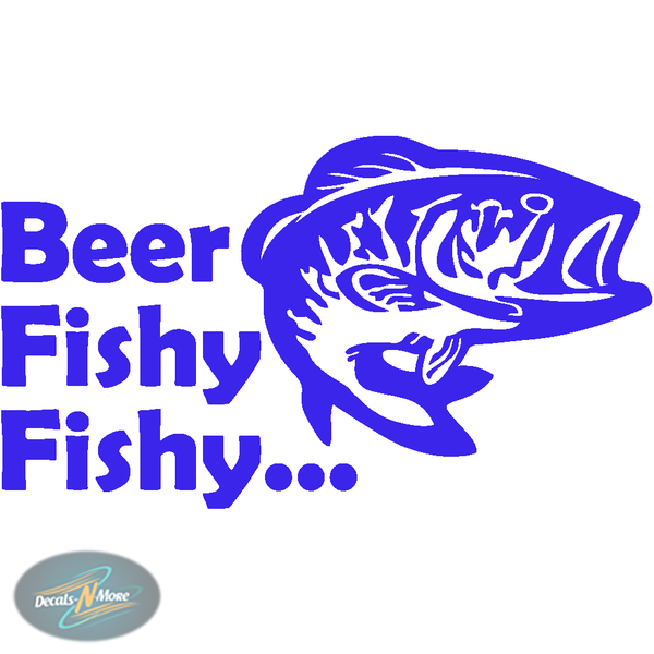 Beer Fishy Fishy vinyl decal funny fishing sticker in Blue