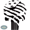 Skull with American flag vinyl decal on car window in Black