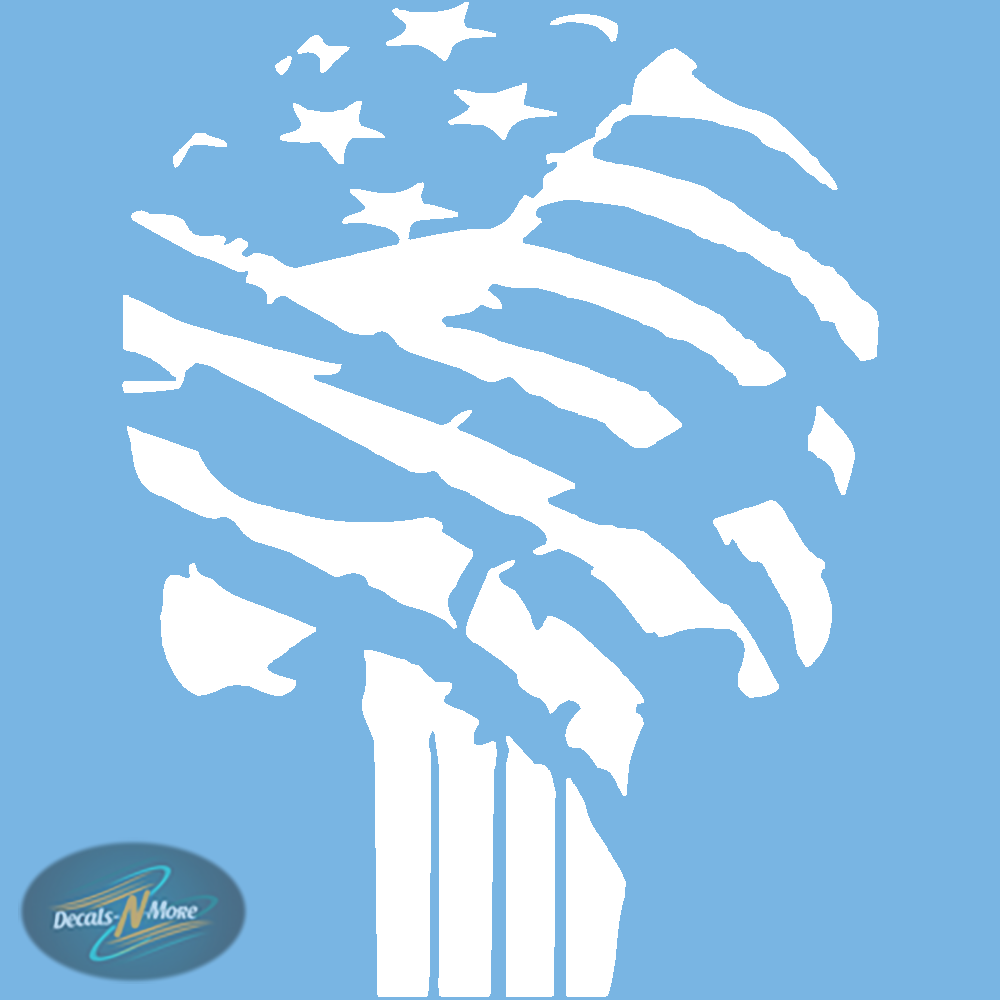 DSkull with American flag vinyl decal on car window in White