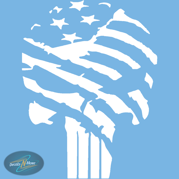 DSkull with American flag vinyl decal on car window in White