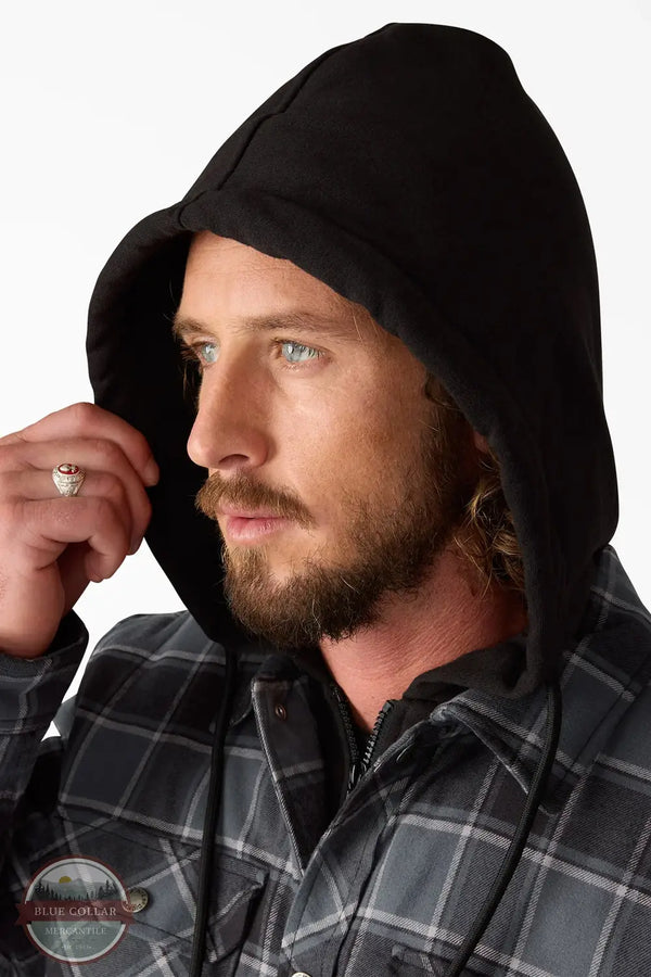 Dickies TJ211 Mens Hooded Sherpa Flannel Shirt Jacket in 0CH, hood