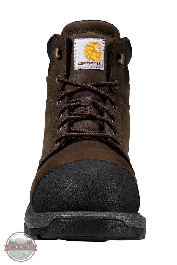 Carhartt FL6330-M Hamilton 6" Waterproof Composite Toe Work Boot in Dark Brown, A brown Carhartt work boot with a black toe cap and black sole, shown from a front-facing perspective on a white background.