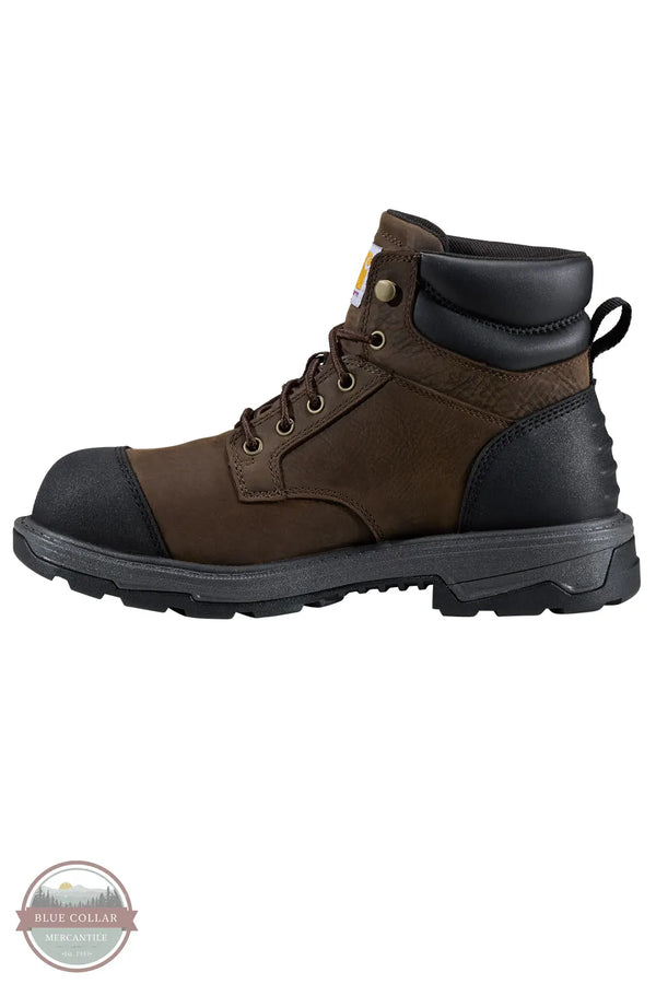 Carhartt FL6330-M Hamilton 6" Waterproof Composite Toe Work Boot in Dark Brown, A brown and black work boot with a lace-up front, black toe cap, and black heel, shown from a side profile on a white background.
