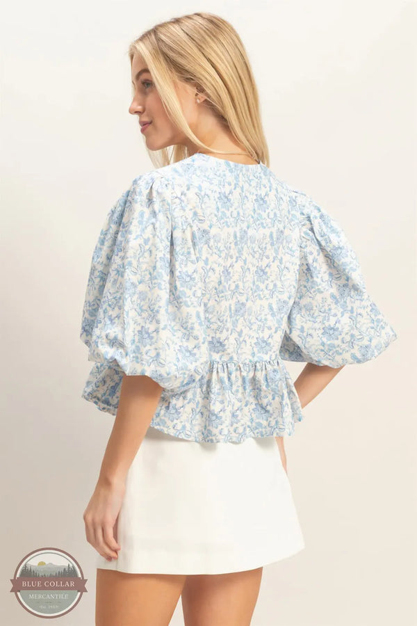 Floral Tie-Front Peplum Blouse | HYFVE Puff Sleeve Top back view