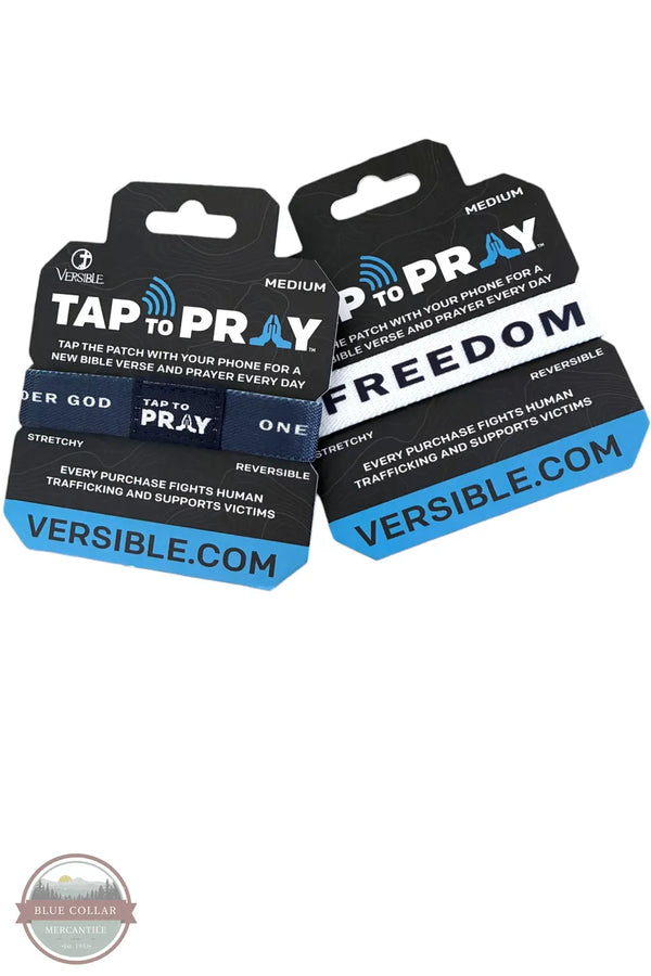 Versible's Freedom Tap To Pray® Wristband packaging shown