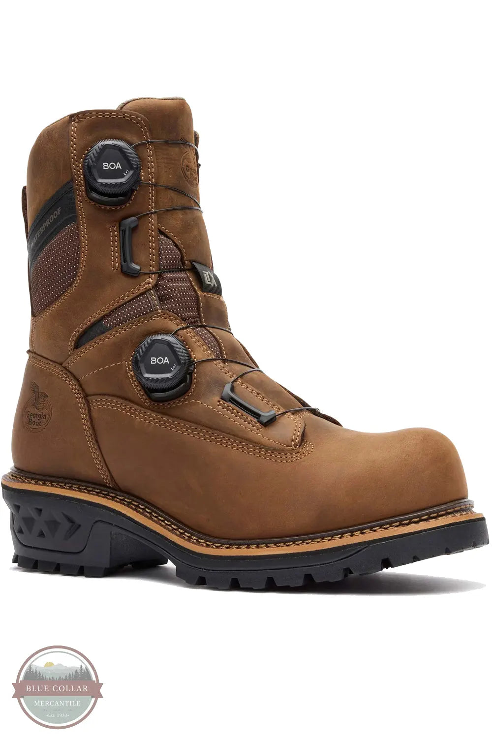 Georgia GB00732 LTX Logger Waterproof Composite Toe BOA Work Boot 3/4 view showing BOA system