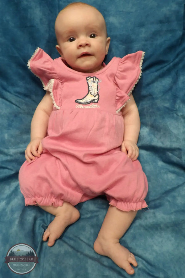 Wrangler HW1100012 Girl's Infant Cowgirl Boot Romper Set in pink Romper with Boot Logo