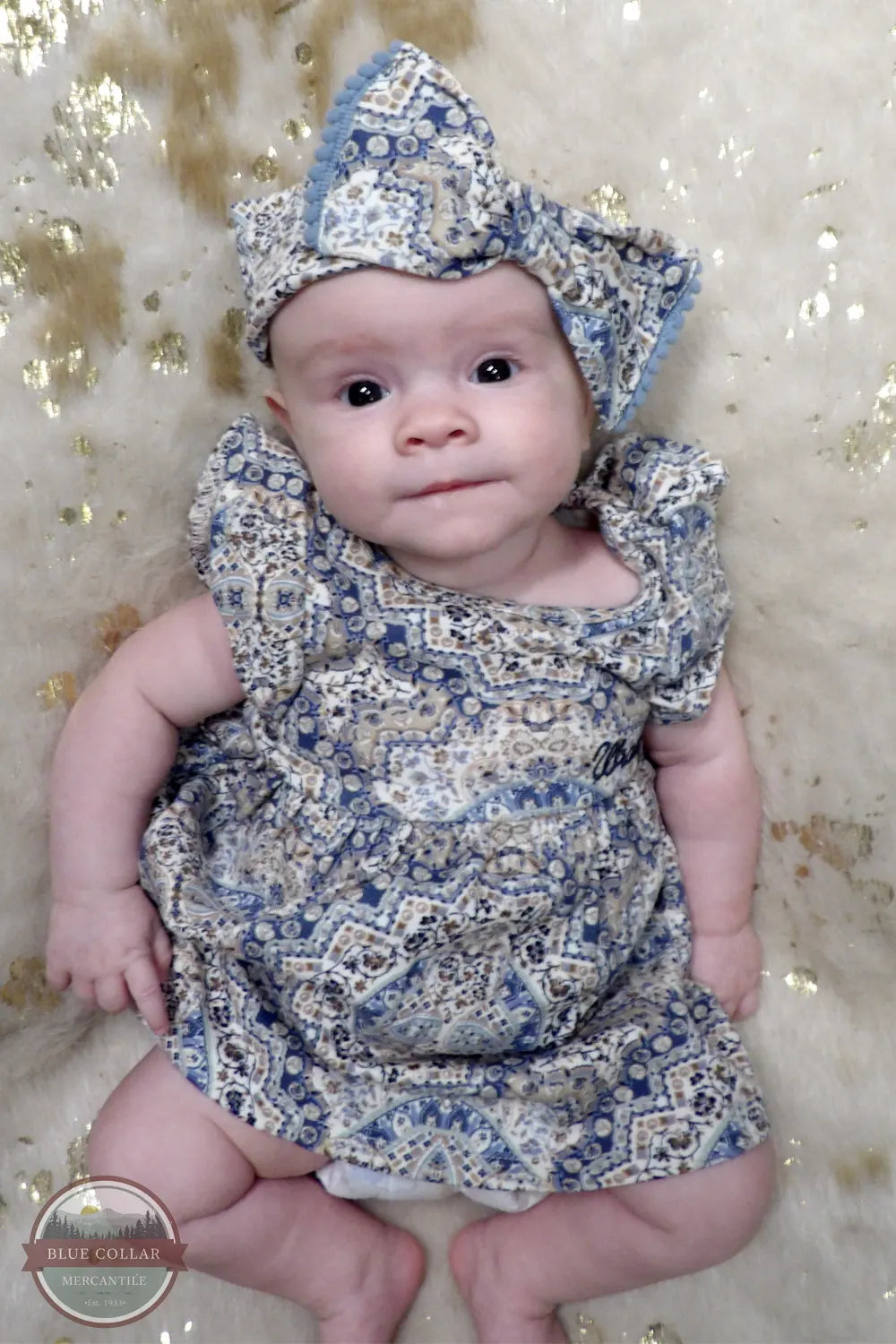 Wrangler Girls Infant Western Dress & Headband Set - PW1100006 shown as ensemble on infant