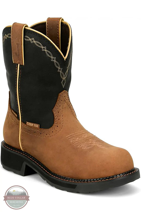 Justin Darby 8" Waterproof Nano Composite Toe Pull On Work Boot in Cognac 3/4 main view