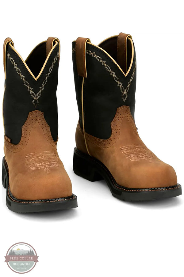 Justin Darby 8" Waterproof Nano Composite Toe Pull On Work Boot in Cognac shown as pair