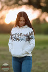 Hooey HH2606CRPR Legendary Cream Horse Print Hoodie shown on model outdoors