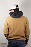 Hooey HH2618BR Cowboy Corduroy Hoodie in Brown/Charcoal on model with ball cap back view