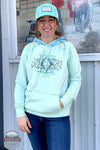 Hooey HH1225TL Chaparral Hoody in Teal with Aztec Print lifestyle