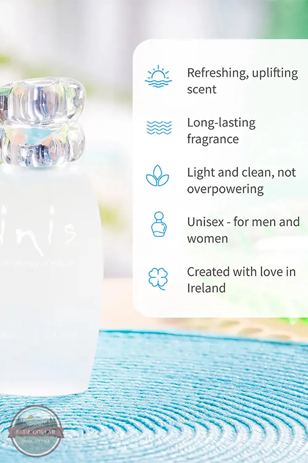 Inis Cologne Spray Refreshing, uplifting scent | Long-lasting fragrance | Light and clean, not overpowering | Unisex - for men and women  Created with love in Ireland Text