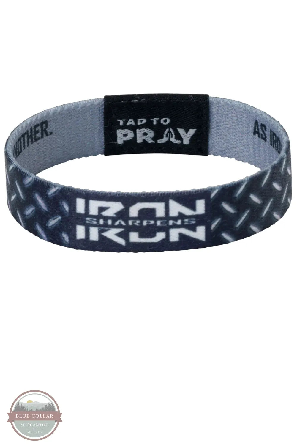 Versible's Iron Sharpens Iron Tap To Pray Wristband logo side showing on outside of wristband