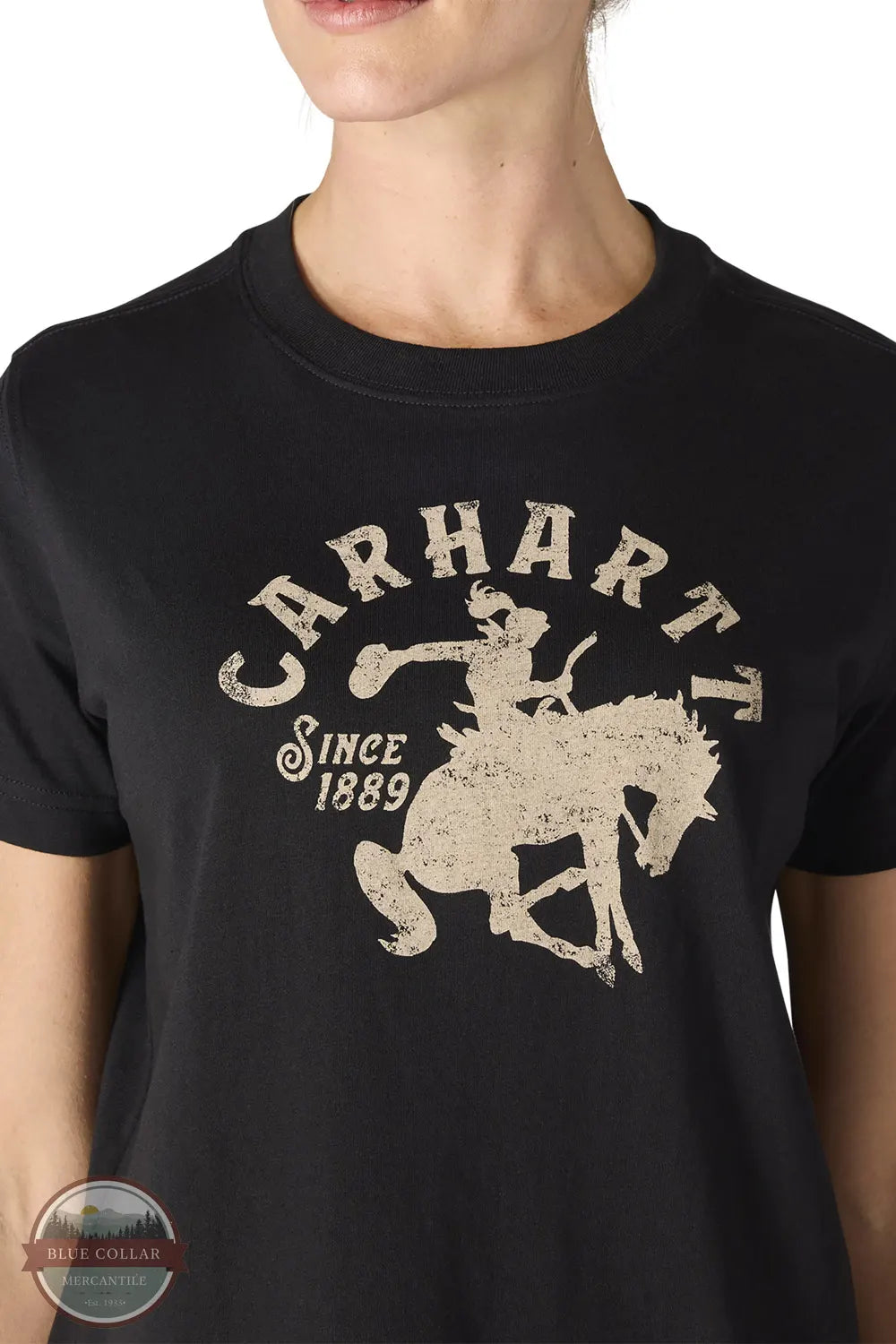 Carhartt 107385 Women's Irvine Horse T-Shirt | Relaxed Fit close up of image print on black t-shirt