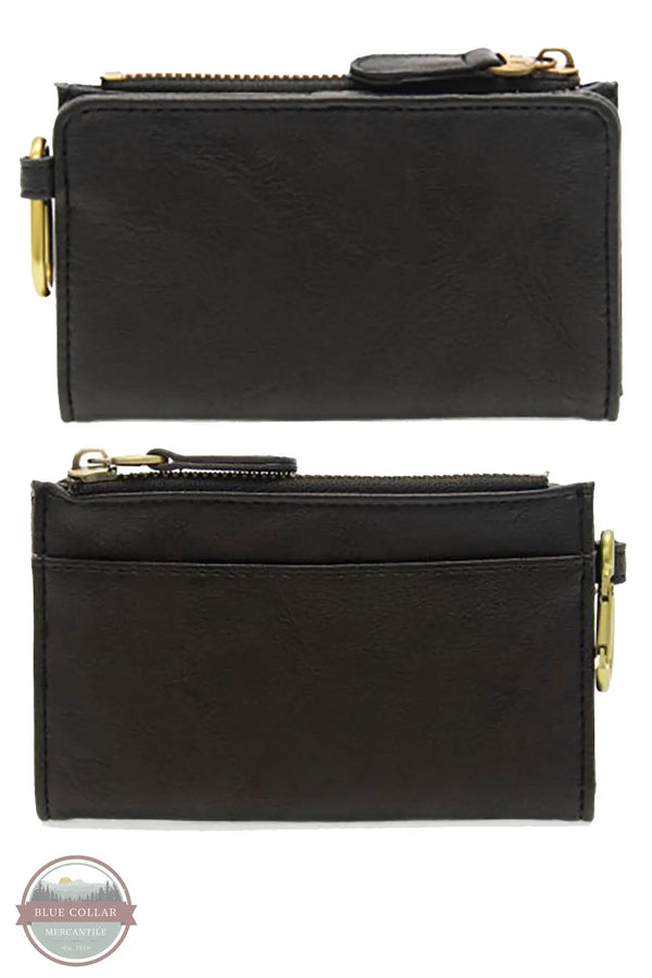 Joy Susan L8213-00 Bobbie Bifold Wallet With Carabiner in black front and back
