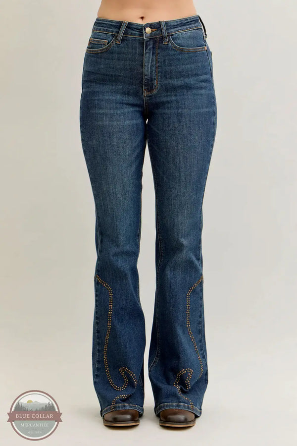 Judy Blue 881033REG High Waisted Western Stud Leg Detailed Flare Jean, front
